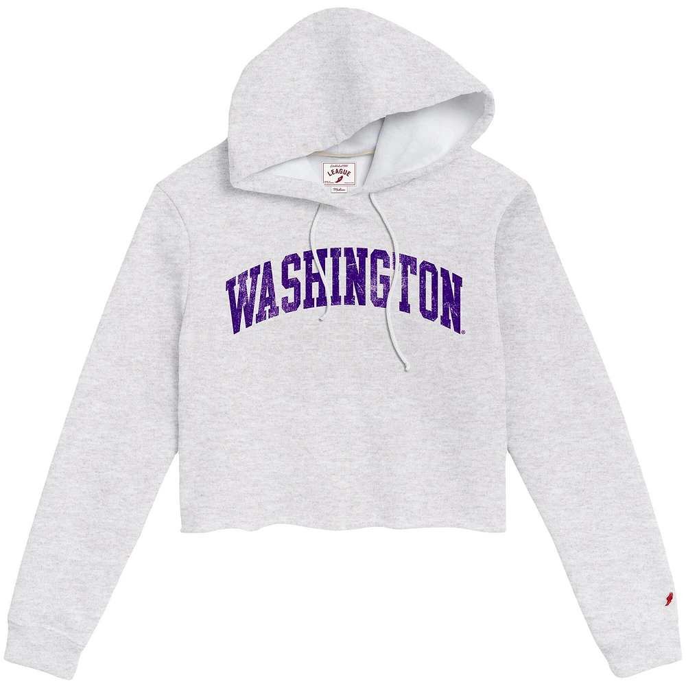 Women's League Collegiate Wear Ash Washington Huskies 2-Hit 1636 Cropped Pullover Hoodie