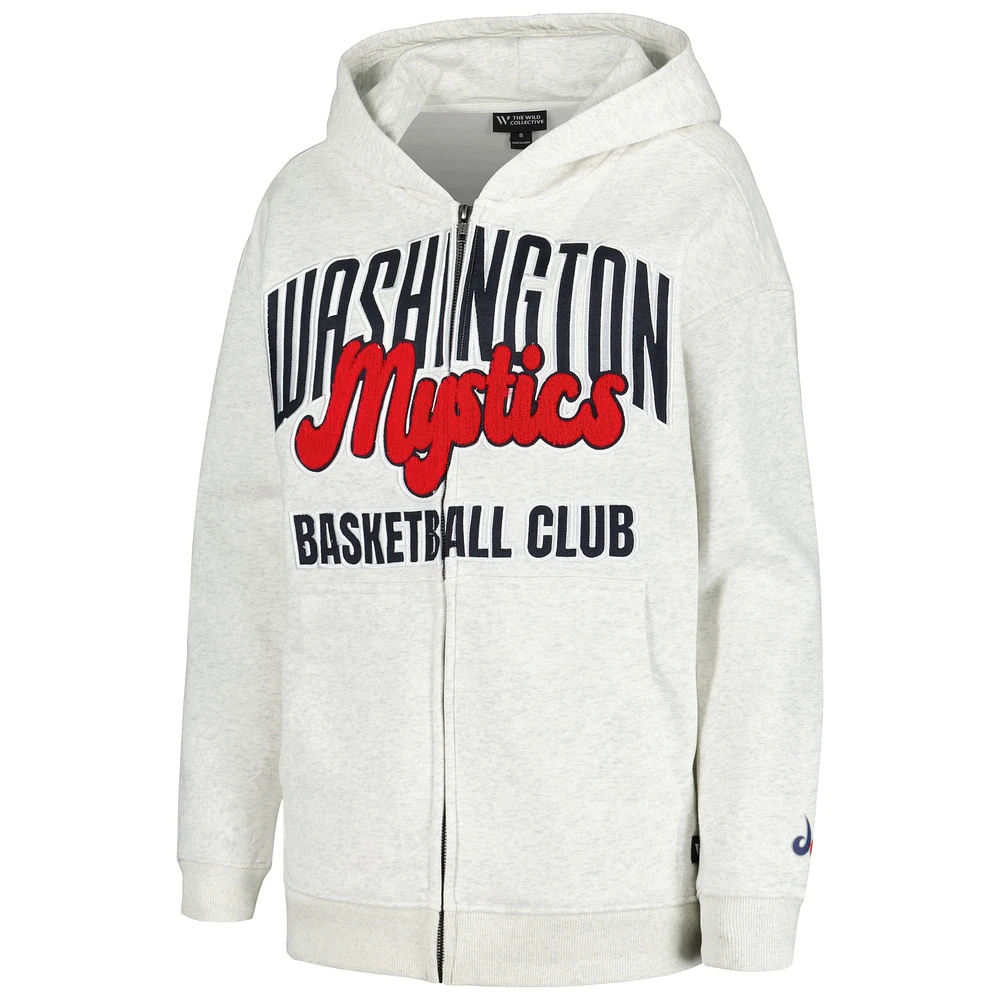 Women's The Wild Collective Heather Gray Washington Mystics Washed Full-Zip Hoodie