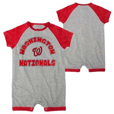 Infant  Heather Gray Washington Nationals Extra Base Hit Raglan Full-Snap Romper