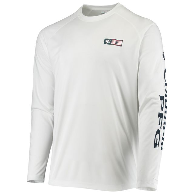 T-shirt à manches longues raglan Columbia White Washington Nationals Americana Terminal Tackle Omni-Shade pour homme