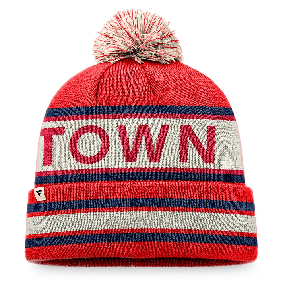 Men's Fanatics Red/Natural Washington Nationals Hometown Slogan Cuffed Knit Hat with Pom