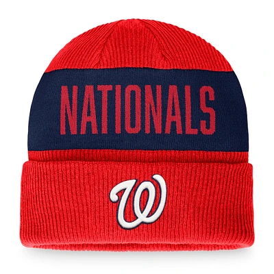 Bonnet en tricot à revers avec le mot-symbole des Washington Nationals Fanatics rouge/bleu marine pour hommes