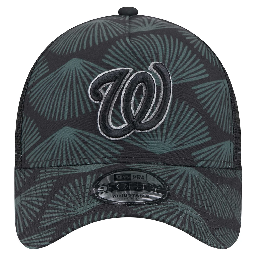 Men's New Era  Black Washington Nationals 9FORTY A-Frame Trucker Adjustable Hat