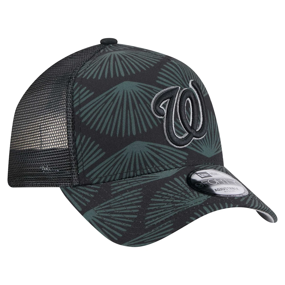 Men's New Era  Black Washington Nationals 9FORTY A-Frame Trucker Adjustable Hat