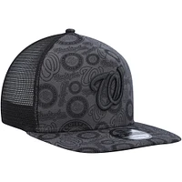 Men's New Era Black Washington Nationals Repeat A-Frame 9FIFTY Trucker Snapback Hat
