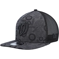 Men's New Era Black Washington Nationals Repeat A-Frame 9FIFTY Trucker Snapback Hat