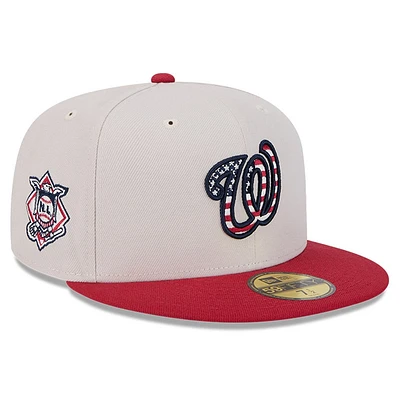 Casquette ajustée 59FIFTY du 4 juillet New Era pour hommes, kaki/rouge, Washington Nationals 2024