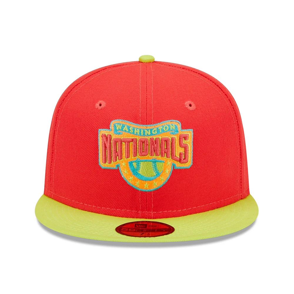 Casquette ajustée 59FIFTY pour homme New Era rouge/vert fluo Washington Nationals 2008 Inaugural Season Lava Highlighter Combo