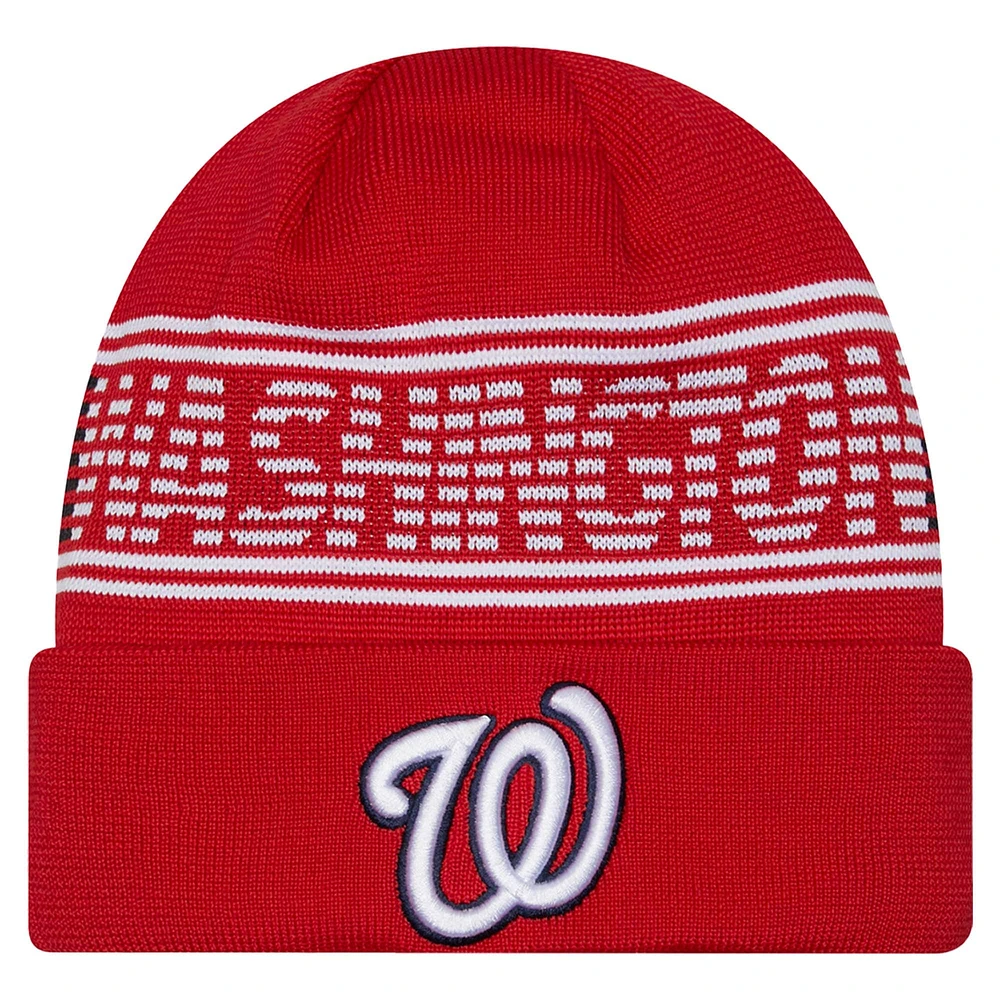 Men's New Era Red Washington Nationals Authentic Collection Cuffed Knit Hat