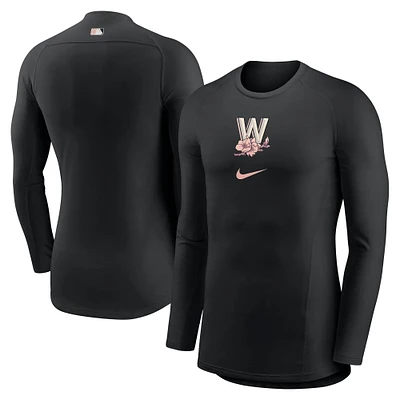 T-shirt de performance à manches longues raglan City Connect pour homme Nike Black Washington Nationals