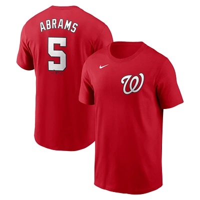 T-shirt Nike CJ Abrams rouge pour homme, avec nom et numéro Fuse des Washington Nationals