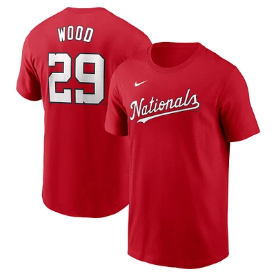 T-shirt avec nom et numéro Nike James Wood pour homme, rouge, Washington Nationals Fuse