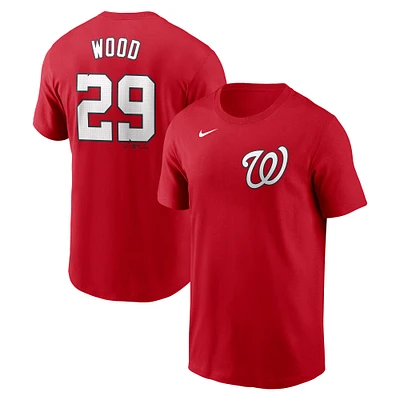 T-shirt Nike James Wood rouge pour homme, avec nom et numéro Fuse des Washington Nationals