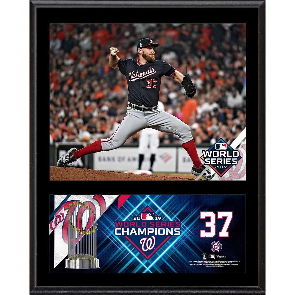Plaque sublimée des champions des séries mondiales 2019 de 12 po x 15 po Stephen Strasburg Washington Nationals