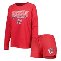 Women's Concepts Sport Heather Red Washington Nationals Meter Knit Raglan Long Sleeve T-Shirt & Shorts Sleep Set