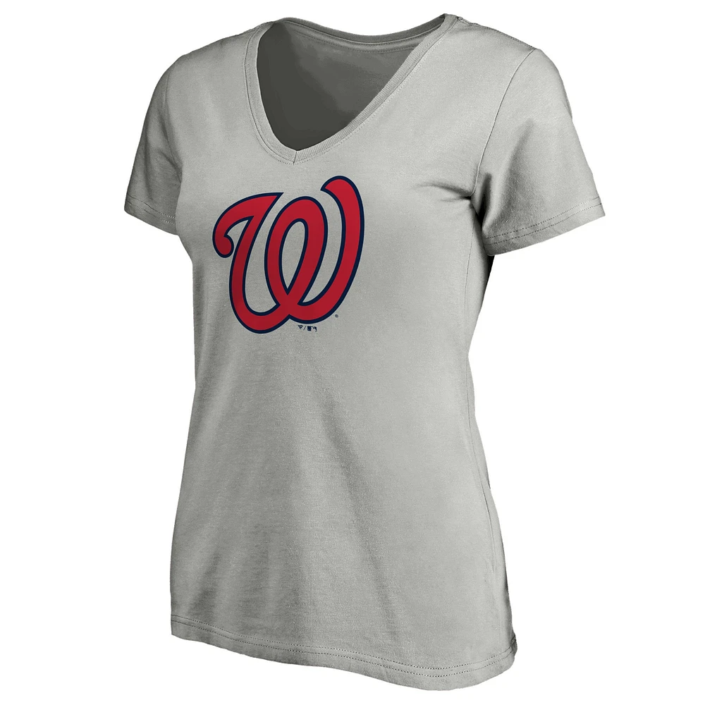 Women's Fanatics Heathered Gray Washington Nationals Core Official Logo V-Neck T-Shirt