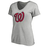 Women's Fanatics Heathered Gray Washington Nationals Core Official Logo V-Neck T-Shirt