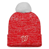 Women's Fanatics Red/White Washington Nationals Iconic Cuffed Knit Hat with Pom