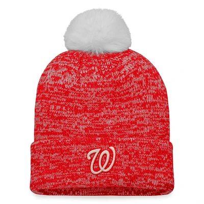 Women's Fanatics Red/White Washington Nationals Iconic Cuffed Knit Hat with Pom