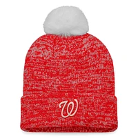 Women's Fanatics Red/White Washington Nationals Iconic Cuffed Knit Hat with Pom
