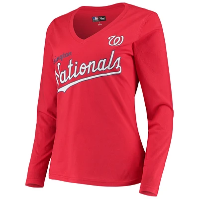 T-shirt à manches longues pour femme G-III 4Her by Carl Banks Red Washington Nationals Post Season