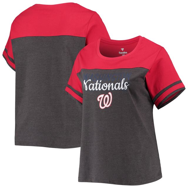 T-shirt color block grande taille pour femmes, charbon chiné/rouge, Washington Nationals
