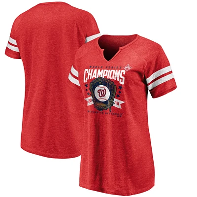 Majestic Heather Red/Cream Washington Nationals 2019 World Series Champions Vintage Raglan Notch Neck T-Shirt pour femme