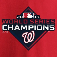 Women's Majestic Red Washington Nationals 2019 World Series Champions Logo V-Neck T-Shirt