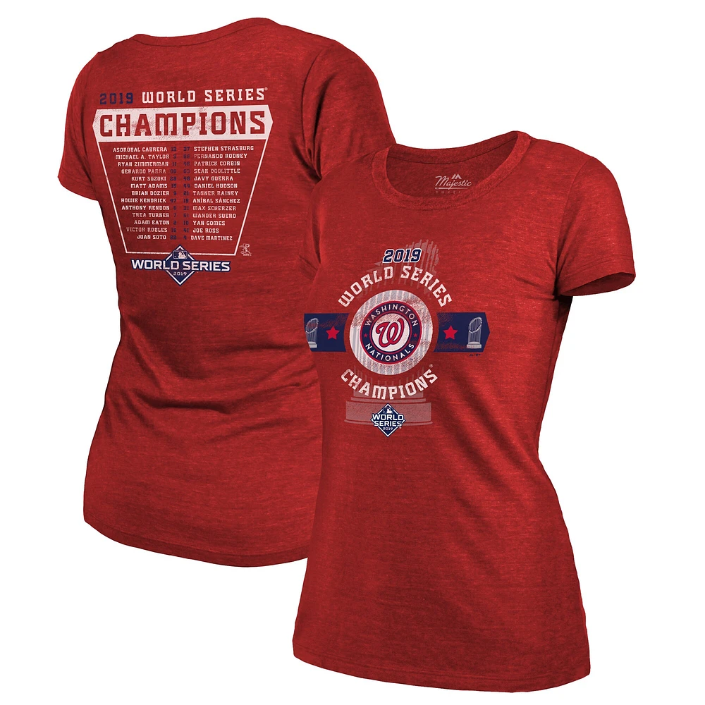 Women's Majestic Threads Red Washington Nationals 2019 World Series Champions Roster T-Shirt