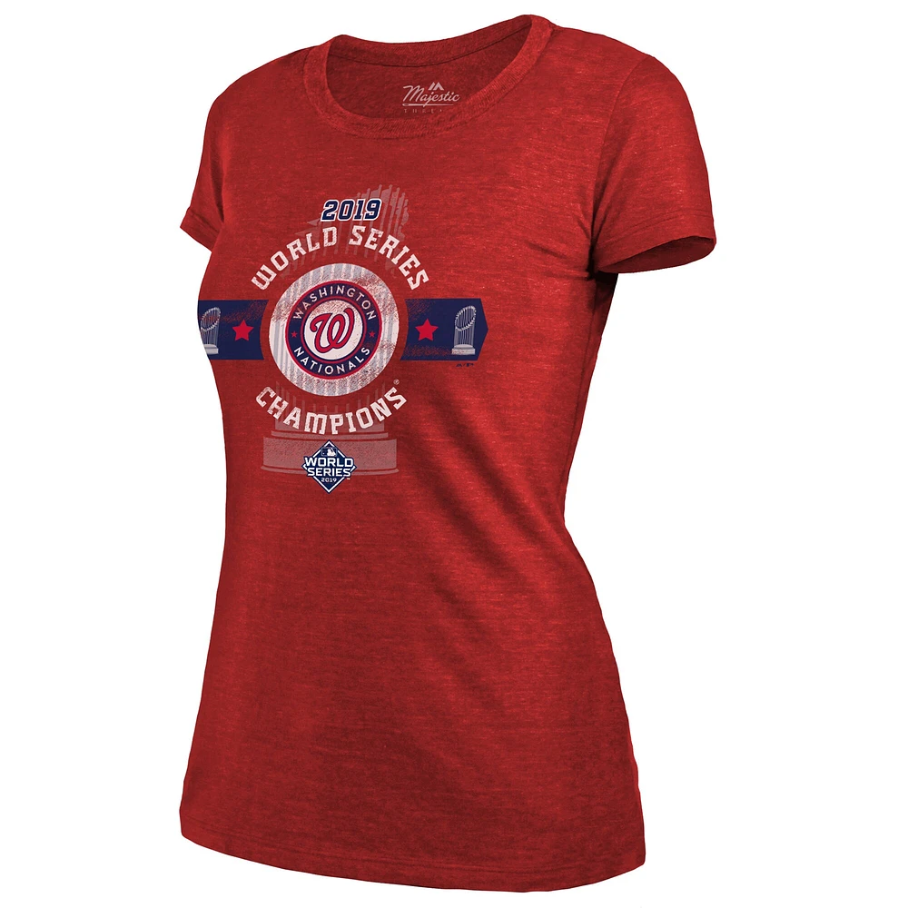 Women's Majestic Threads Red Washington Nationals 2019 World Series Champions Roster T-Shirt