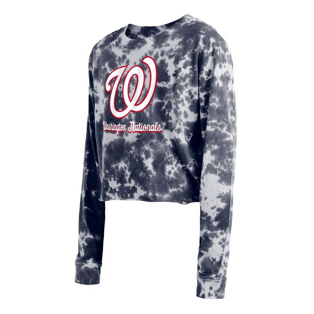 T-shirt à manches longues court tie-dye New Era pour femme des Washington Nationals bleu marine