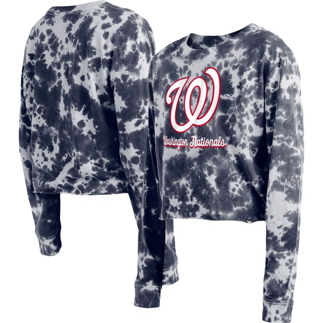 T-shirt à manches longues court tie-dye New Era pour femme des Washington Nationals bleu marine