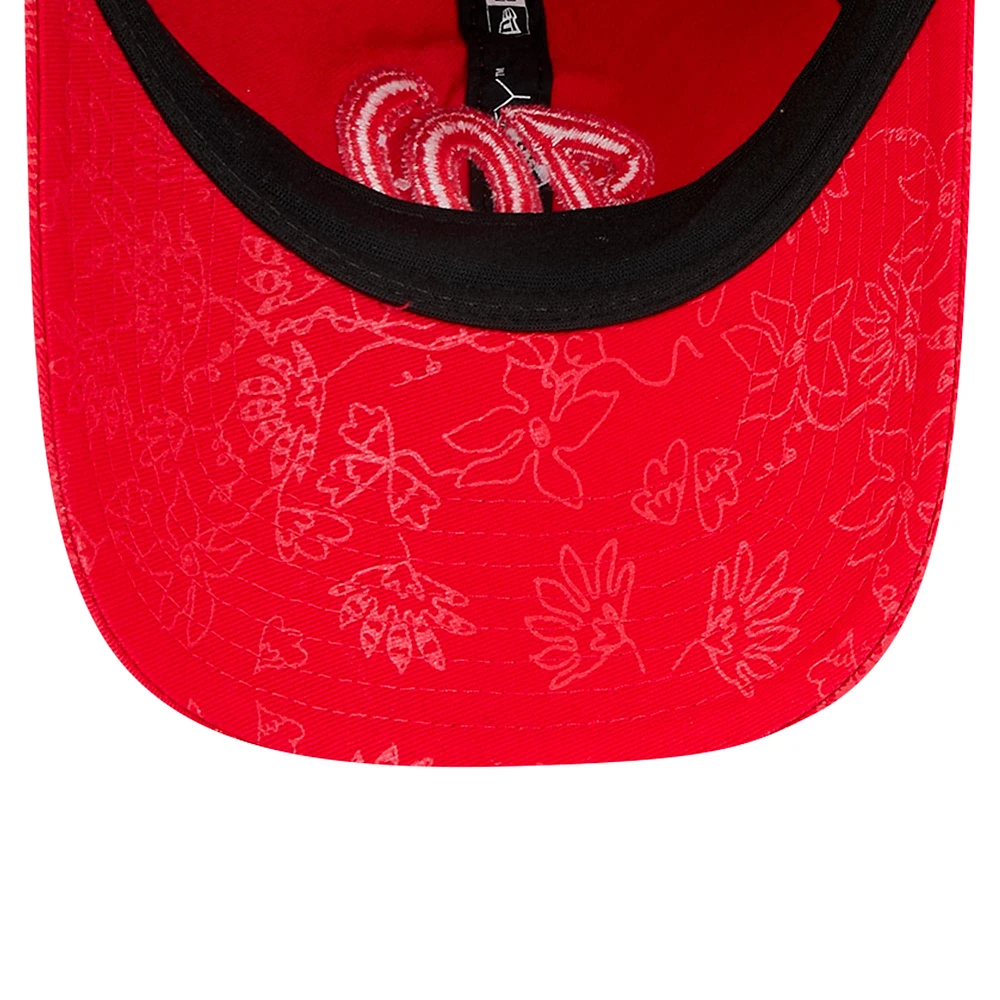 Casquette ajustable Washington Nationals 9TWENTY à motif floral ton sur ton pour femme New Era rouge