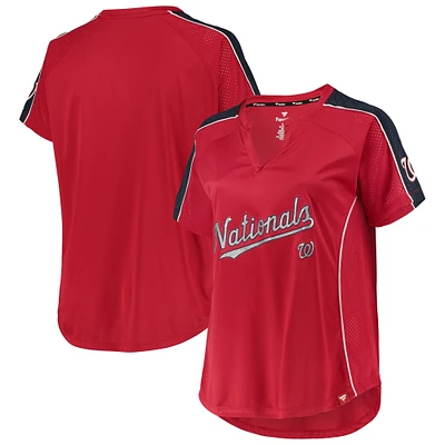 T-shirt raglan rouge à encolure crantée Diva des Nationals de Washington pour femme