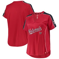 Women's Red Washington Nationals Plus Diva Notch Neck Raglan T-Shirt