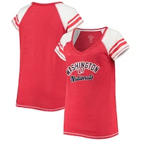 Women's Soft as a Grape Red Washington Nationals Curvy Color Block Tri-Blend Raglan V-Neck T-Shirt