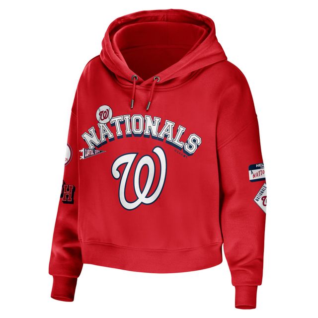 WEAR by Erin Andrews Sweat à capuche court avec patchs modestes des Washington Nationals pour femmes, rouge