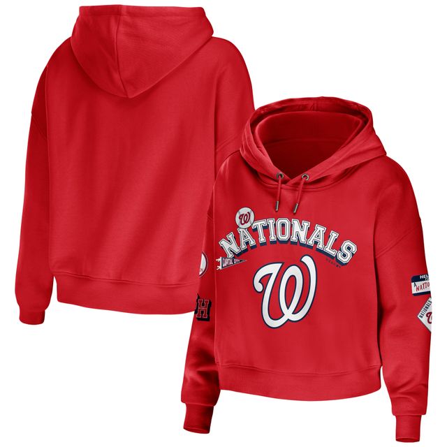 WEAR by Erin Andrews Sweat à capuche court avec patchs modestes des Washington Nationals pour femmes, rouge