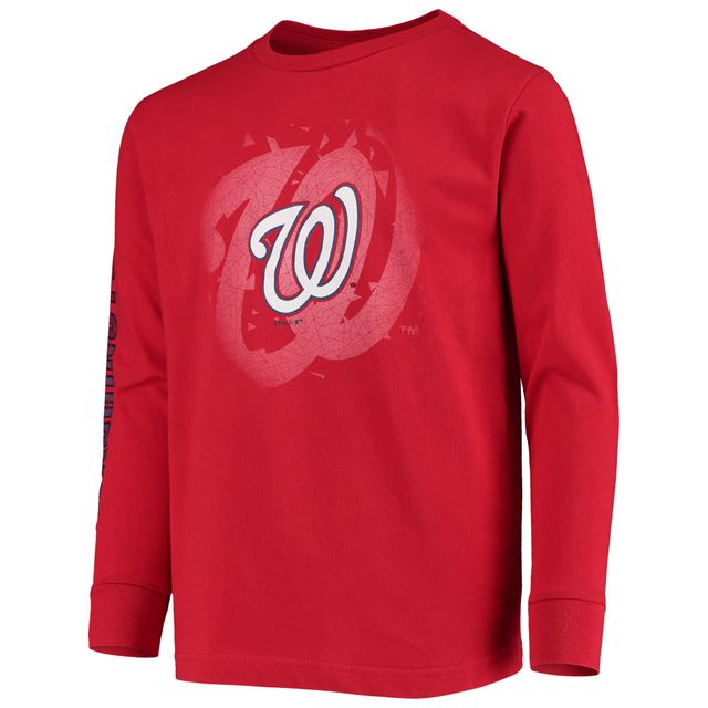 T-shirt rouge à manches longues avec logo platine des Nationals de Washington pour jeunes