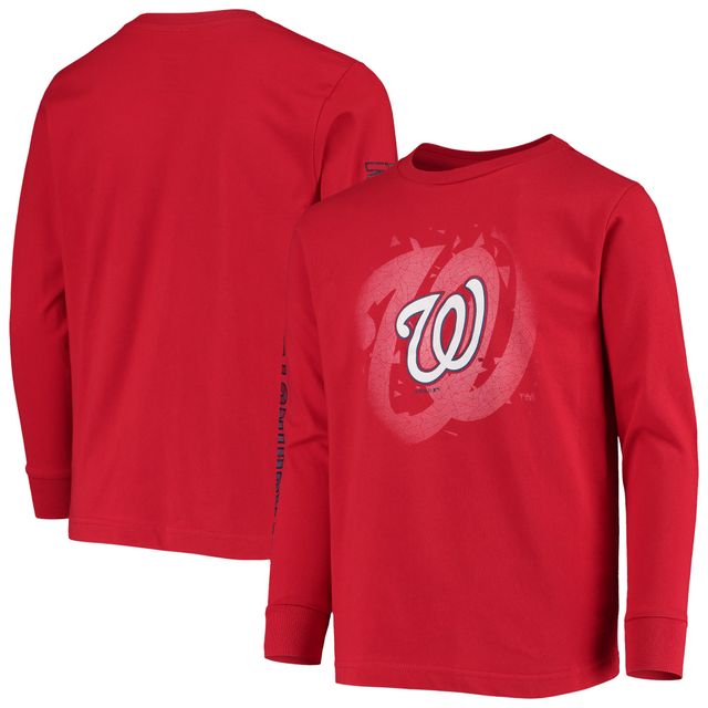 T-shirt rouge à manches longues avec logo platine des Nationals de Washington pour jeunes