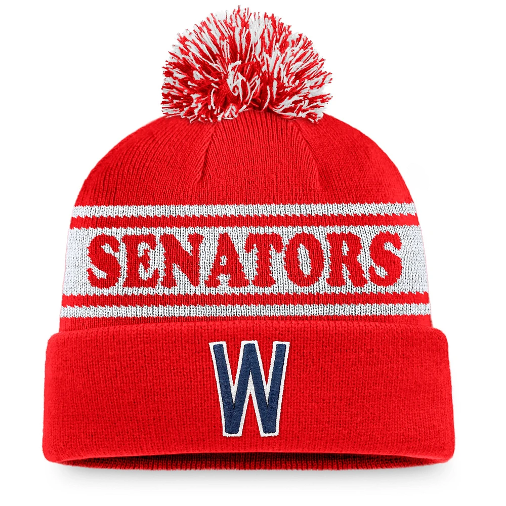 Men's Fanatics Red/White Washington Senators Sport Resort Cuffed Knit Hat with Pom