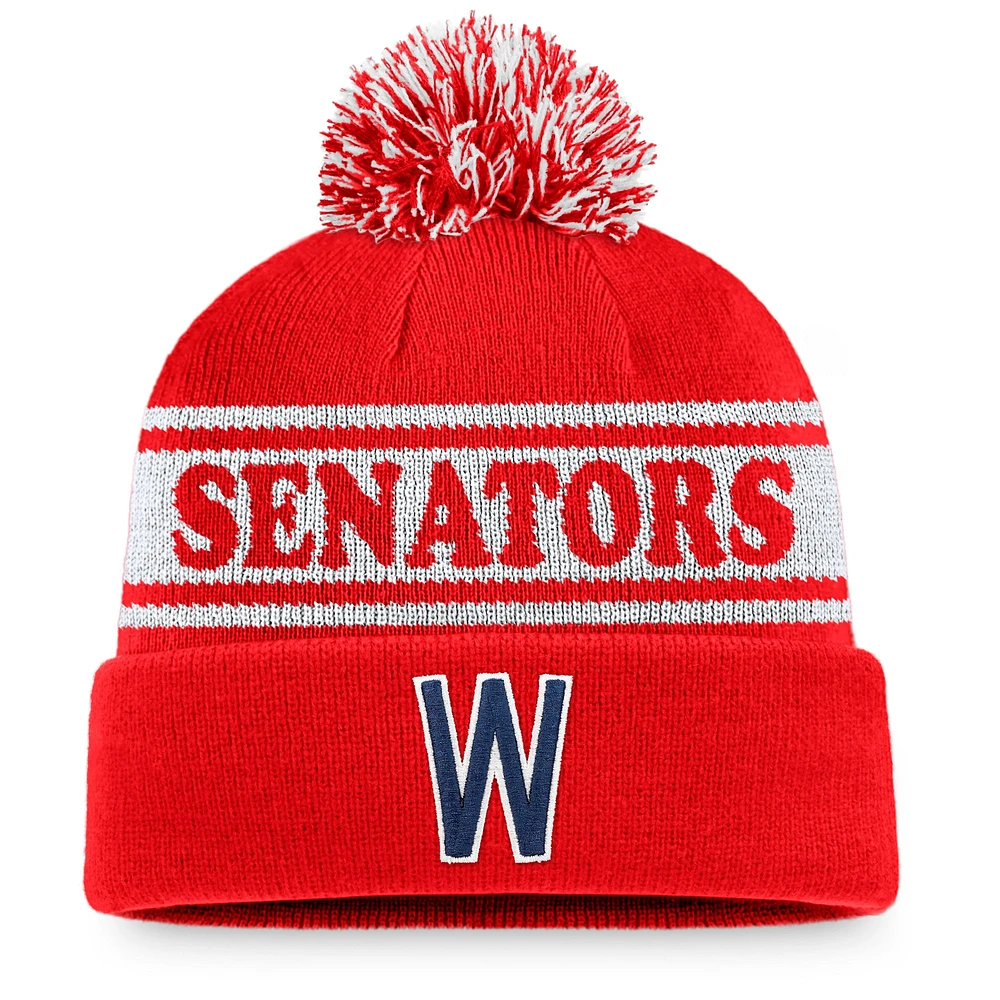 Men's Fanatics Red/White Washington Senators Sport Resort Cuffed Knit Hat with Pom