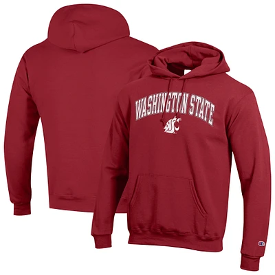 Men's Champion  Crimson Washington State Cougars Arched Logo Fleece Pullover Hoodie