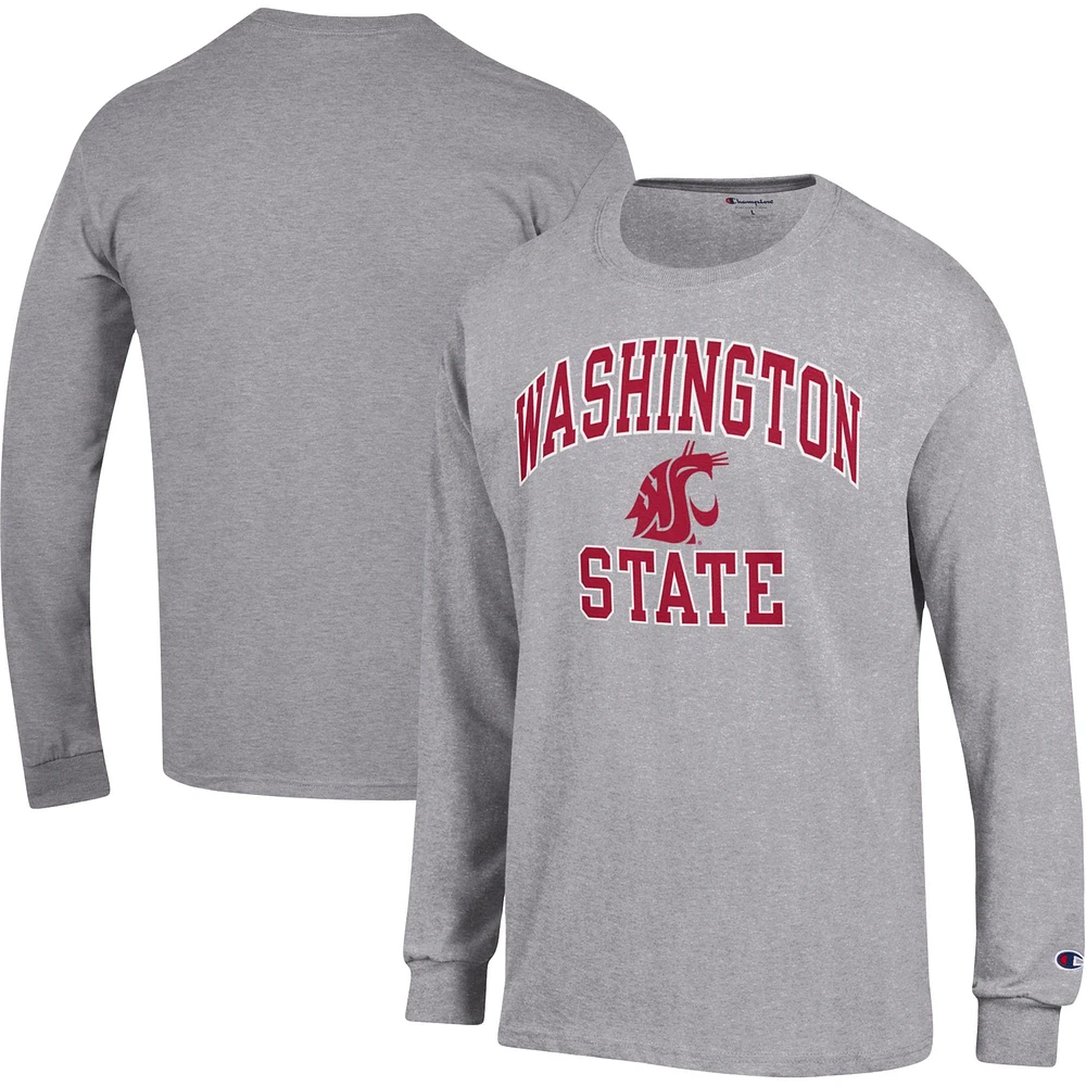 Men's Champion Heather Gray Washington State Cougars High Motor Long Sleeve T-Shirt