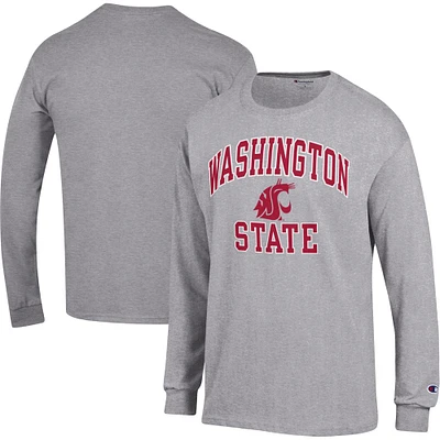 Men's Champion Heather Gray Washington State Cougars High Motor Long Sleeve T-Shirt