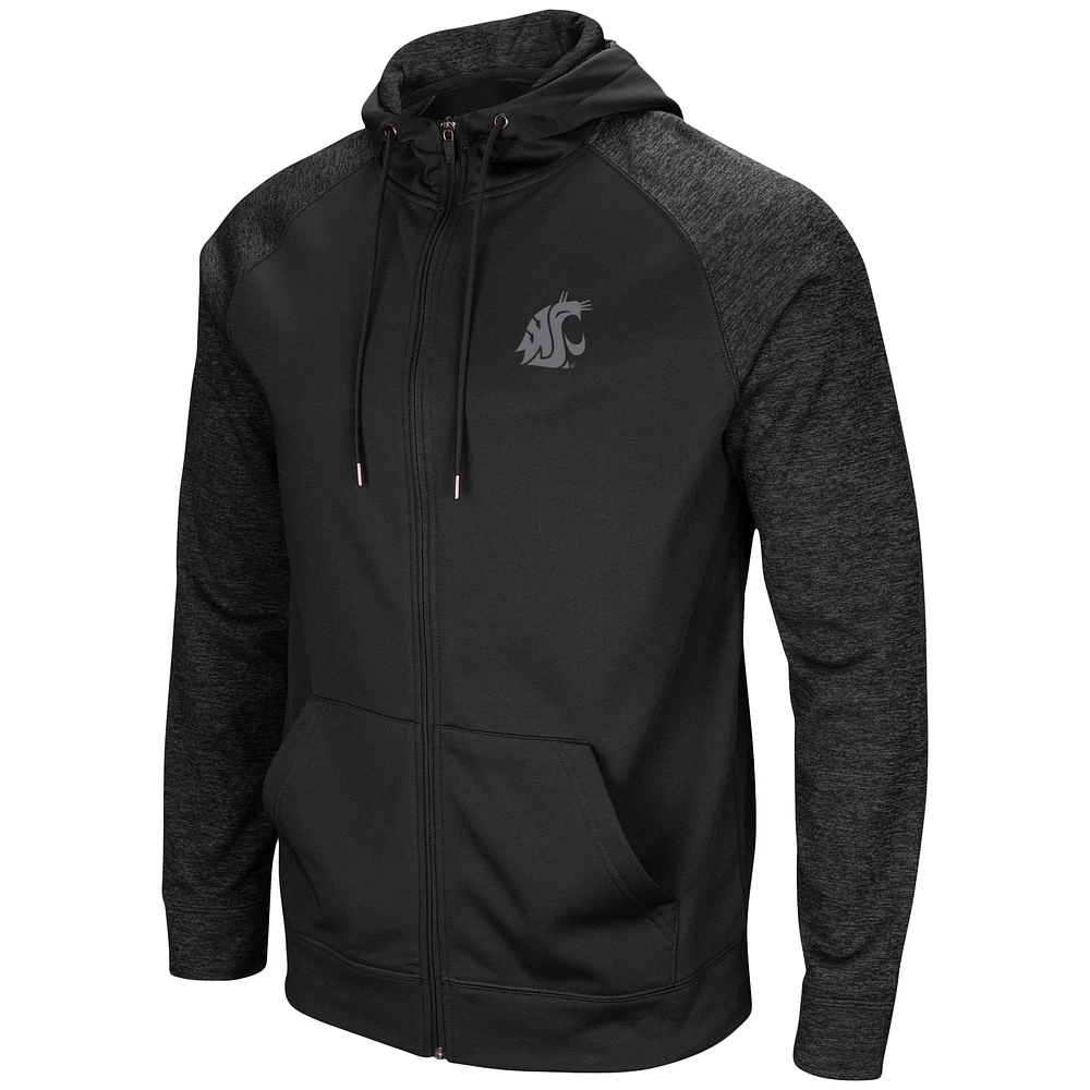 Men's Colosseum Black Washington State Cougars Blackout 3.0 Tonal Raglan Full-Zip Hoodie