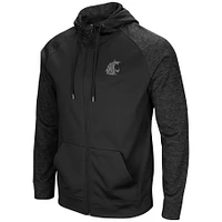 Men's Colosseum Black Washington State Cougars Blackout 3.0 Tonal Raglan Full-Zip Hoodie