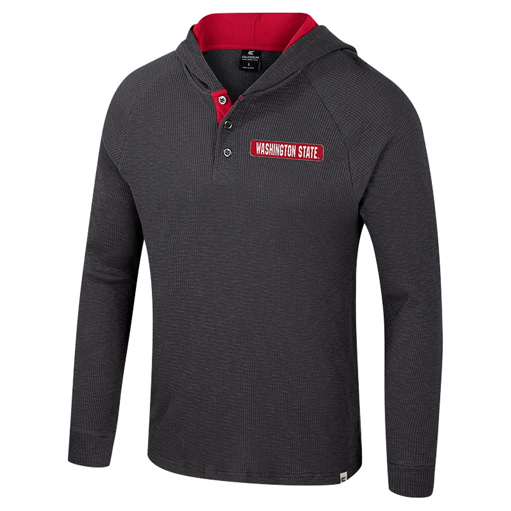 Men's Colosseum  Charcoal Washington State Cougars Dujour Ralgan Long Sleeve Henley Hoodie T-Shirt