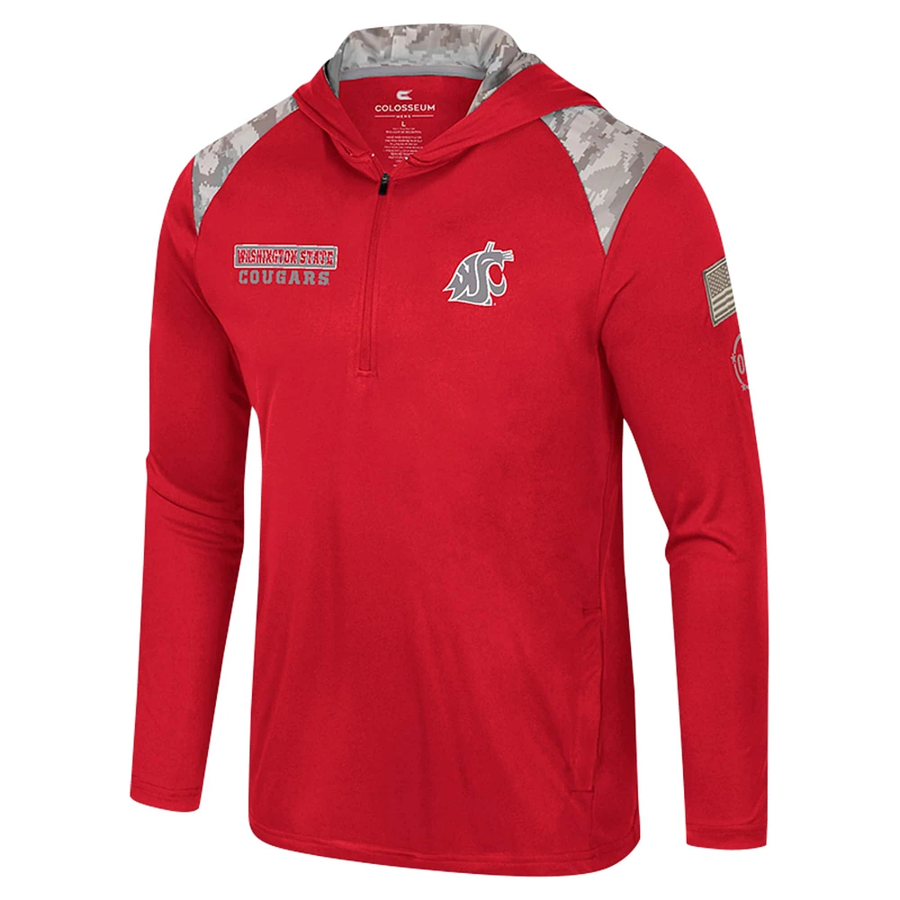 Men's Colosseum Crimson Washington State Cougars OHT Military Appreciation Quarter-Zip Hoodie Jacket