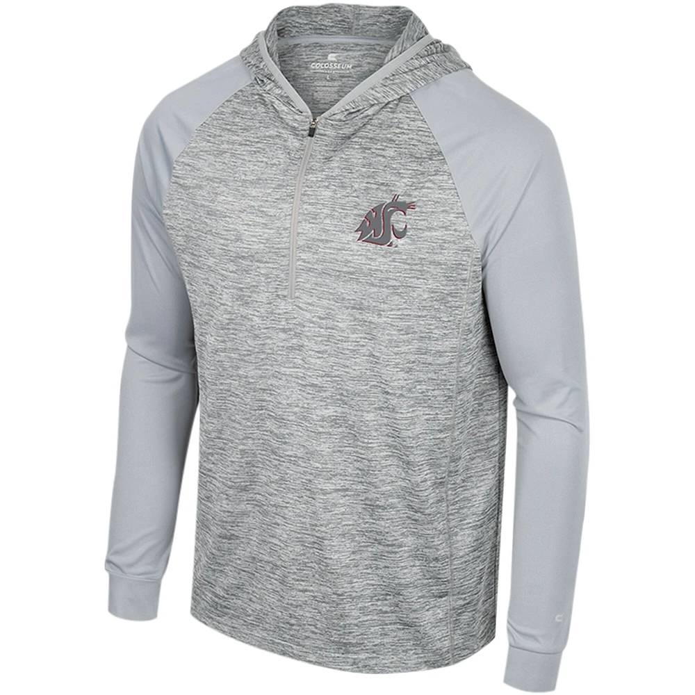 Men's Colosseum Gray Washington State Cougars Cybernetic Raglan Quarter-Zip Hooded Top